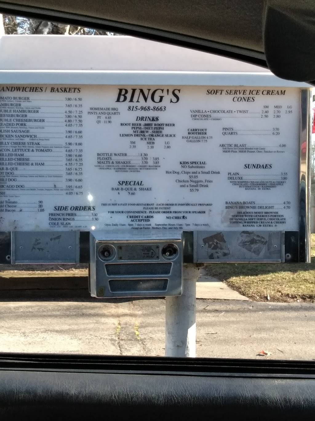 Bings Drive-In | restaurant | 3613 S Main St, Rockford, IL 61102, USA | 8159688663 OR +1 815-968-8663
