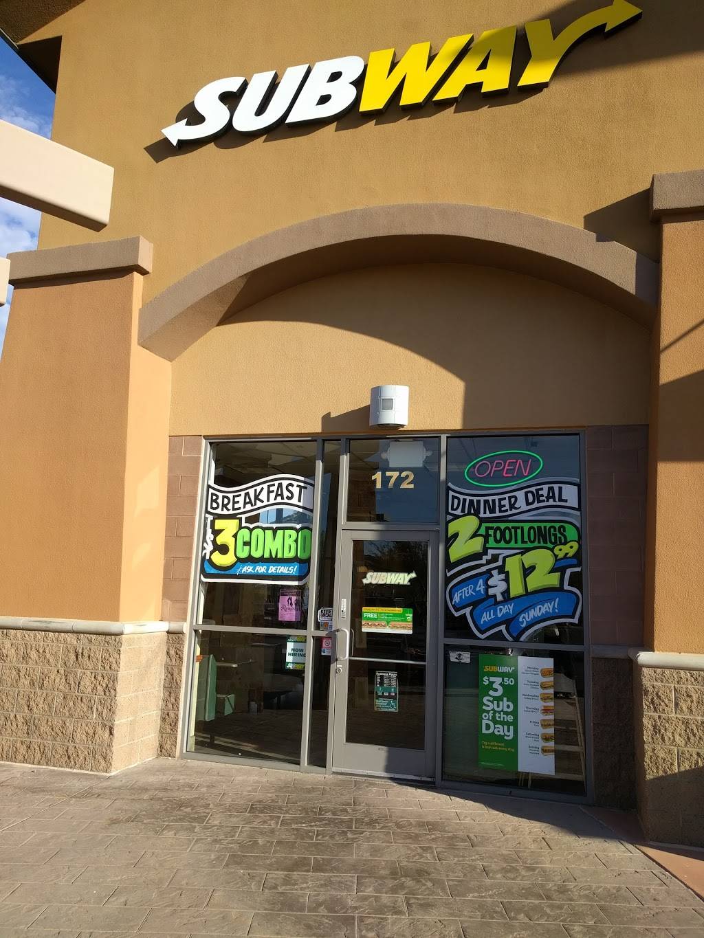 Subway Restaurants | restaurant | 39512 N Daisy Mountain Drive, Suite 172, Peak Pkwy, Anthem, AZ 85086, USA | 6235518528 OR +1 623-551-8528