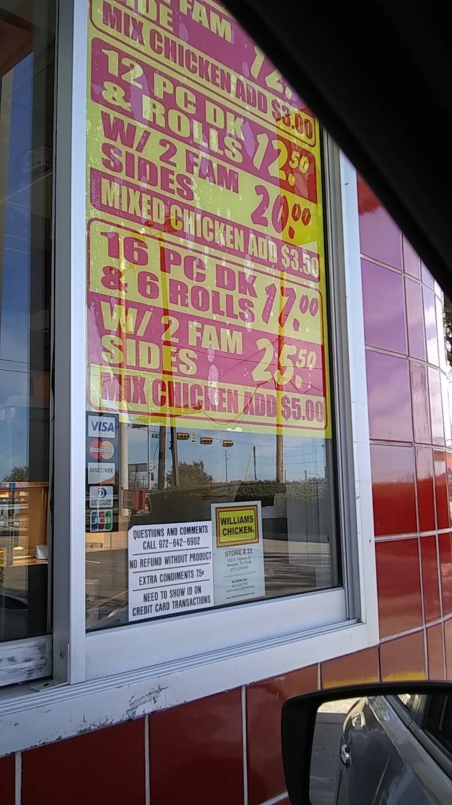 Williams Chicken | restaurant | 1020 US-80, Mesquite, TX 75149, USA | 9723290091 OR +1 972-329-0091