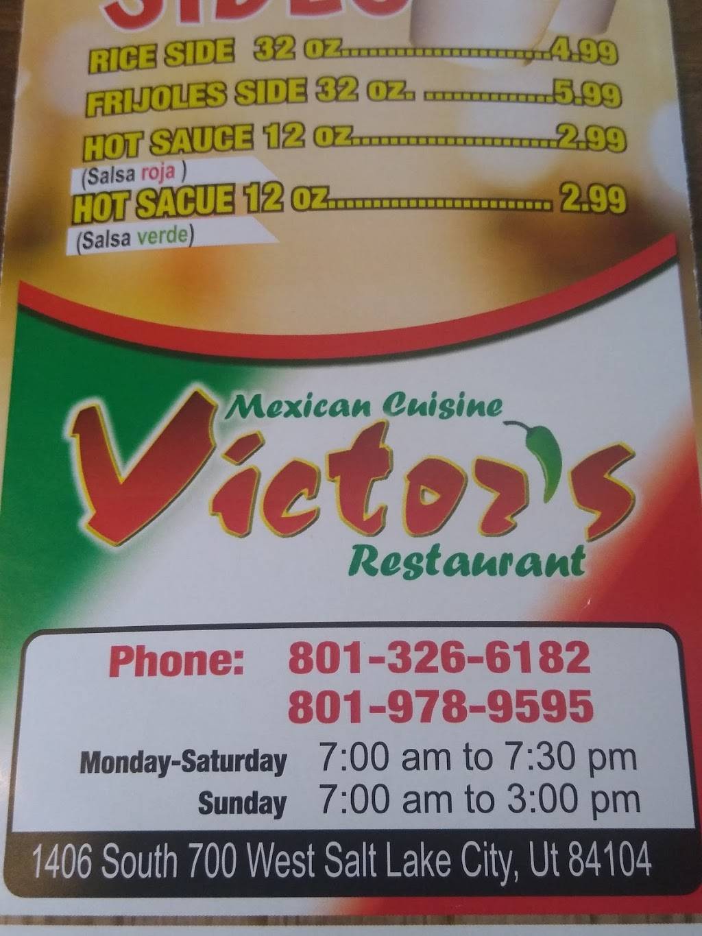Victors Restaurant | restaurant | 1406 S 700 W, Salt Lake City, UT 84104, USA | 8013266182 OR +1 801-326-6182