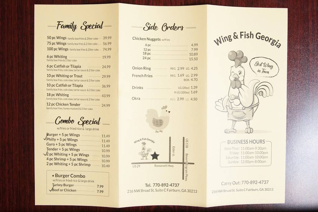 Wing & Fish | meal takeaway | 216 NW Broad St # C, Fairburn, GA 30213, USA | 7708924737 OR +1 770-892-4737