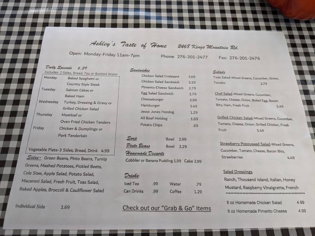 Ashleys taste of home | restaurant | 2468 Kings Mountain Rd, Martinsville, VA 24112, USA | 2762012477 OR +1 276-201-2477
