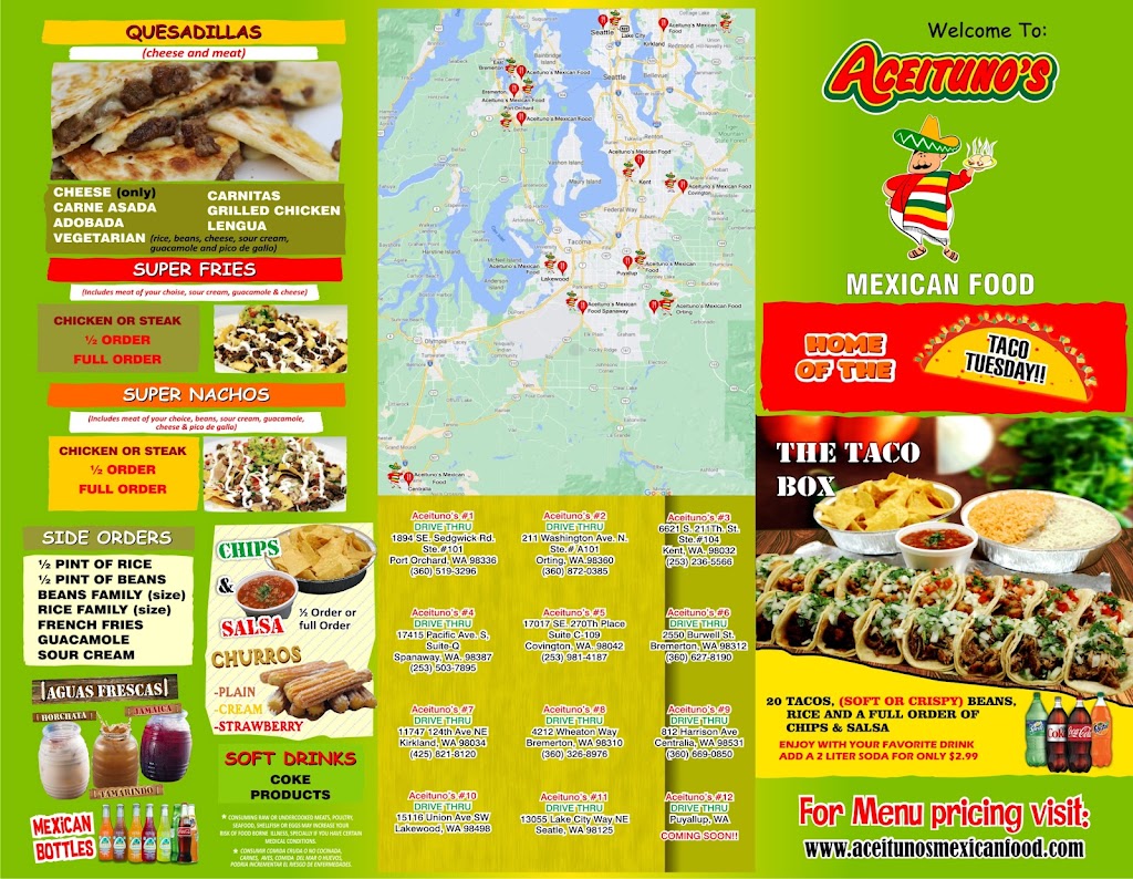 Aceitunos Mexican Food Lakewood | restaurant | 15116 Union Ave SW, Lakewood, WA 98498, USA | 2533013321 OR +1 253-301-3321