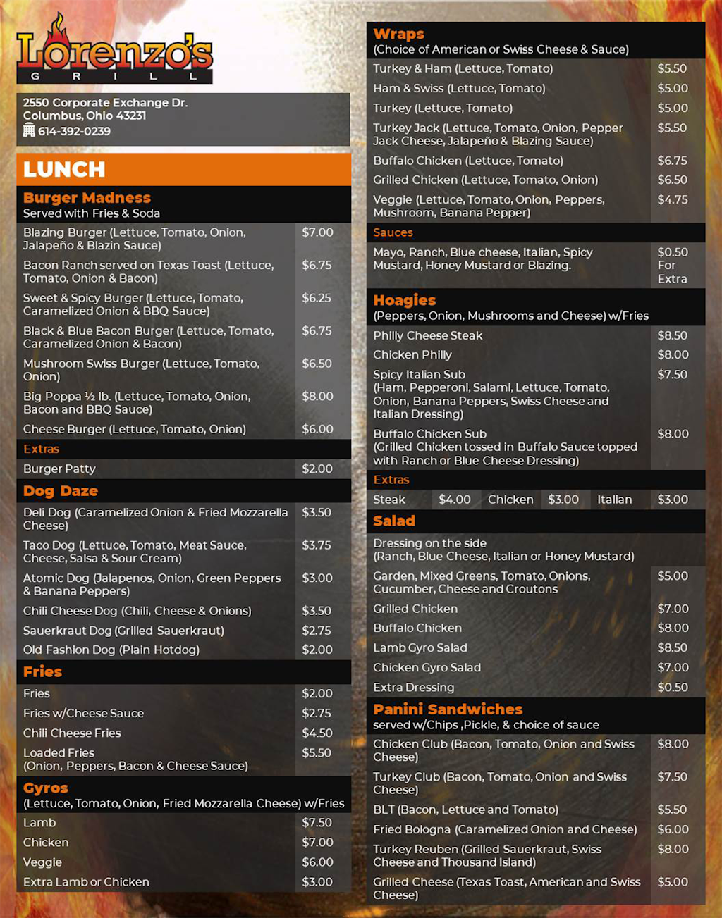 Lorenzos Grill | restaurant | Ground Floor (use side, 2550 Corporate Exchange Dr Entrance, Columbus, OH 43231, USA | 6143920239 OR +1 614-392-0239