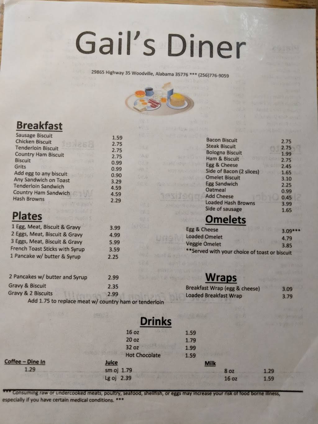 Gails Diner | restaurant | 29865 AL-35, Woodville, AL 35776, USA | 2567769059 OR +1 256-776-9059