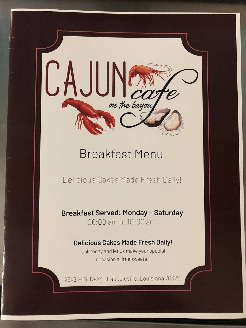 Cajun Cafe On The Bayou | restaurant | 2642 LA-1, Labadieville, LA 70372, USA | 9855260109 OR +1 985-526-0109