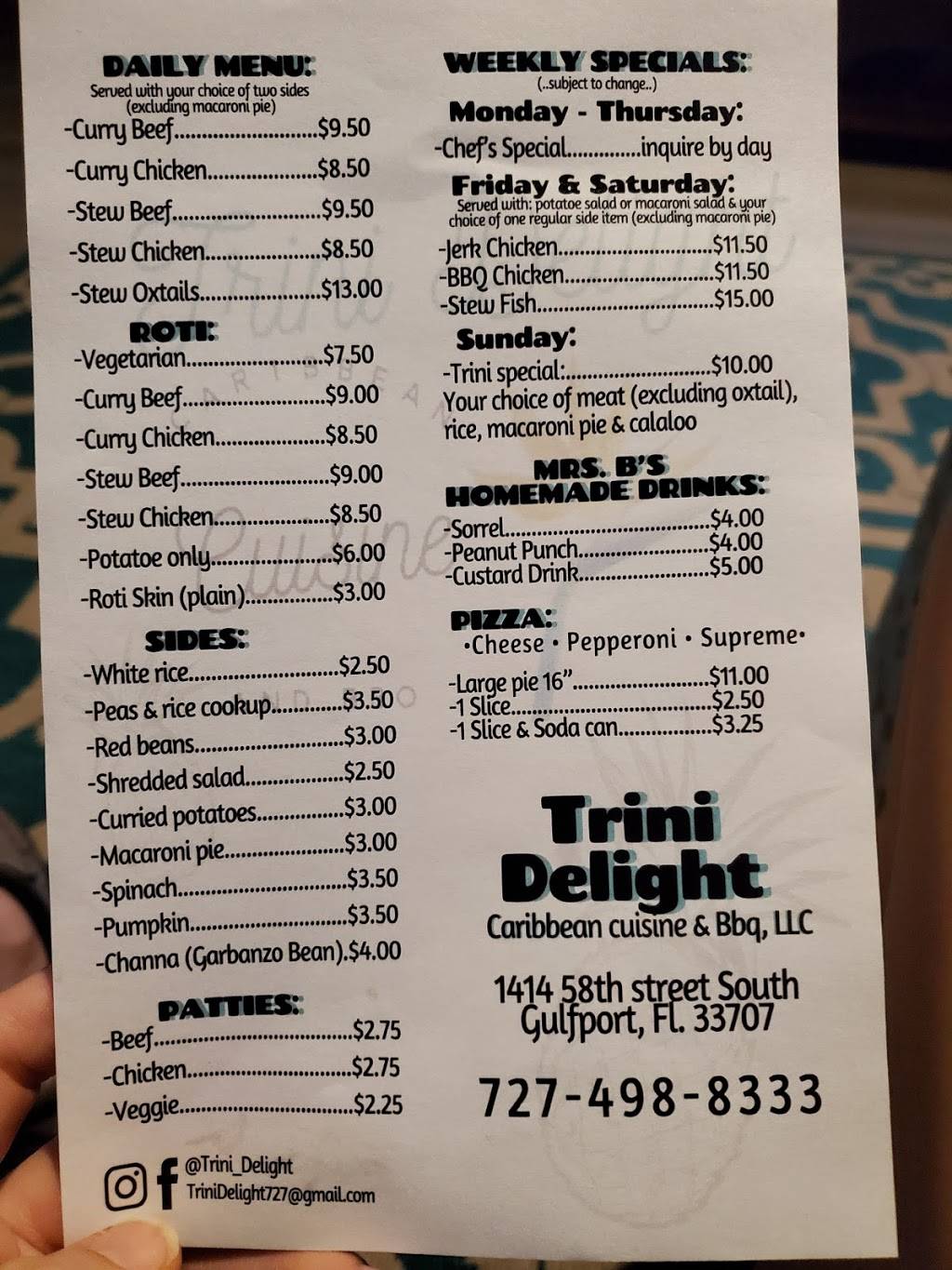 Trini Delight Caribbean Cuisine and BBQ | meal takeaway | 1414 58th St S, Gulfport, FL 33707, USA | 7274988333 OR +1 727-498-8333