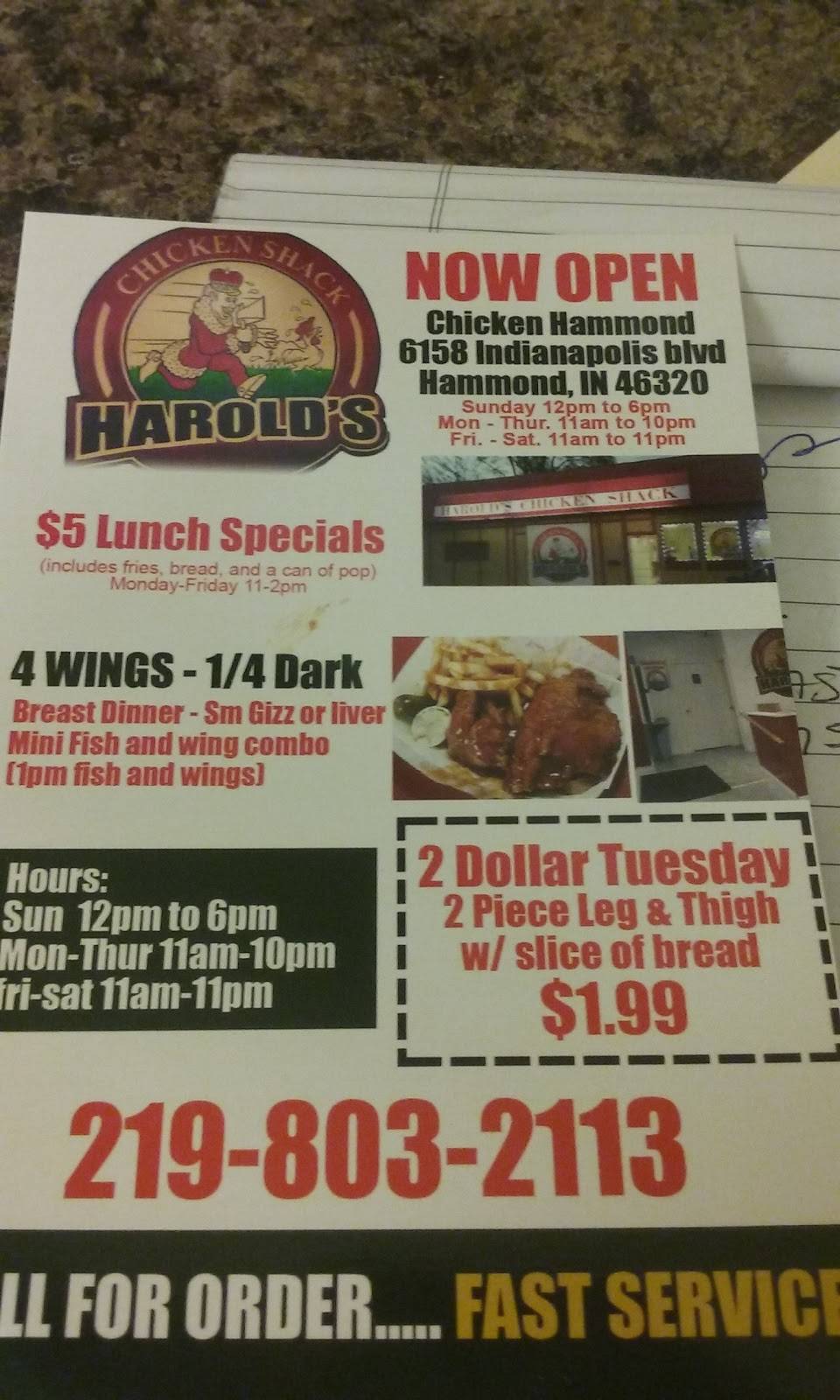 Harolds Chicken Shack | restaurant | 6158 Indianapolis Blvd, Hammond, IN 46320, USA | 2198032885 OR +1 219-803-2885