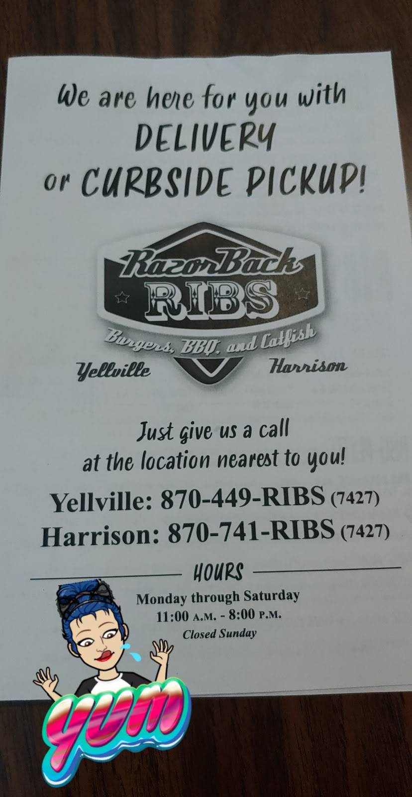 Razorback Ribs | restaurant | 1517 N Main St, Harrison, AR 72601, USA | 8707417427 OR +1 870-741-7427