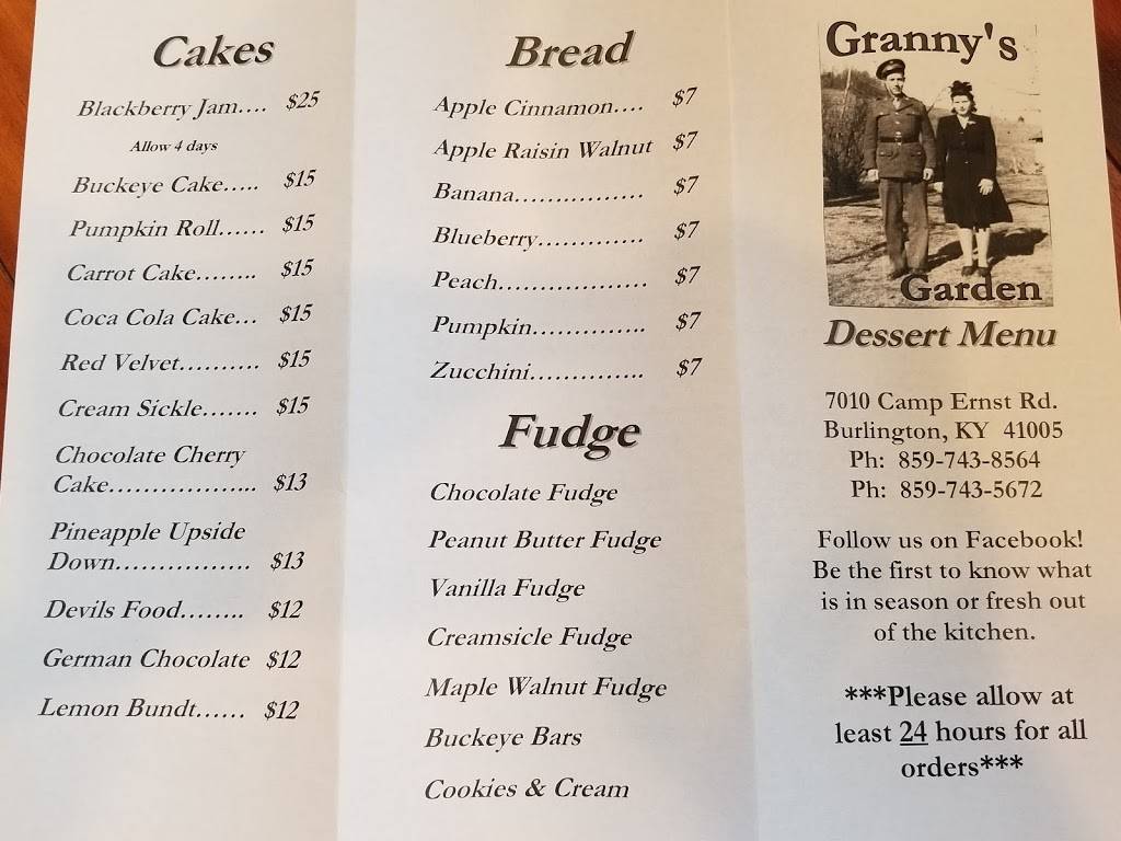 Grannys Garden | restaurant | 7010 Camp Ernst Rd, Burlington, KY 41005, USA | 8597438564 OR +1 859-743-8564