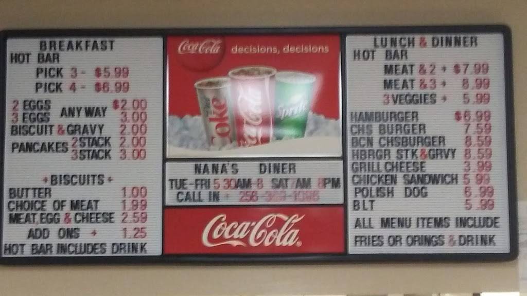 Nanas Dinner | restaurant | 3608-3708, Old Birmingham Hwy, Oak Grove, AL 35150, USA | 2563691086 OR +1 256-369-1086