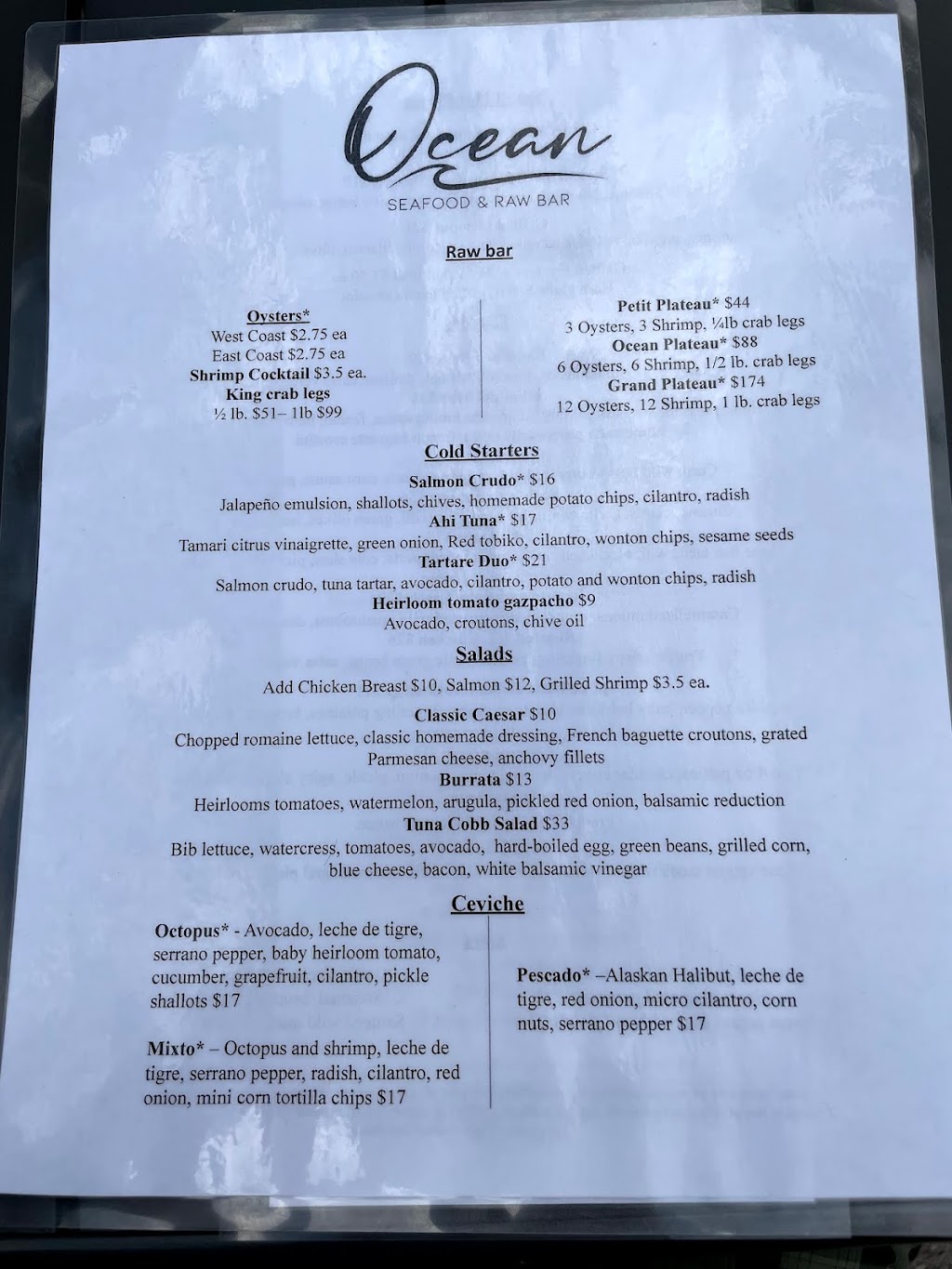 Ocean Seafood & Raw Bar | restaurant | 241 Harris St, Basalt, CO 81621, USA | 9705105756 OR +1 970-510-5756