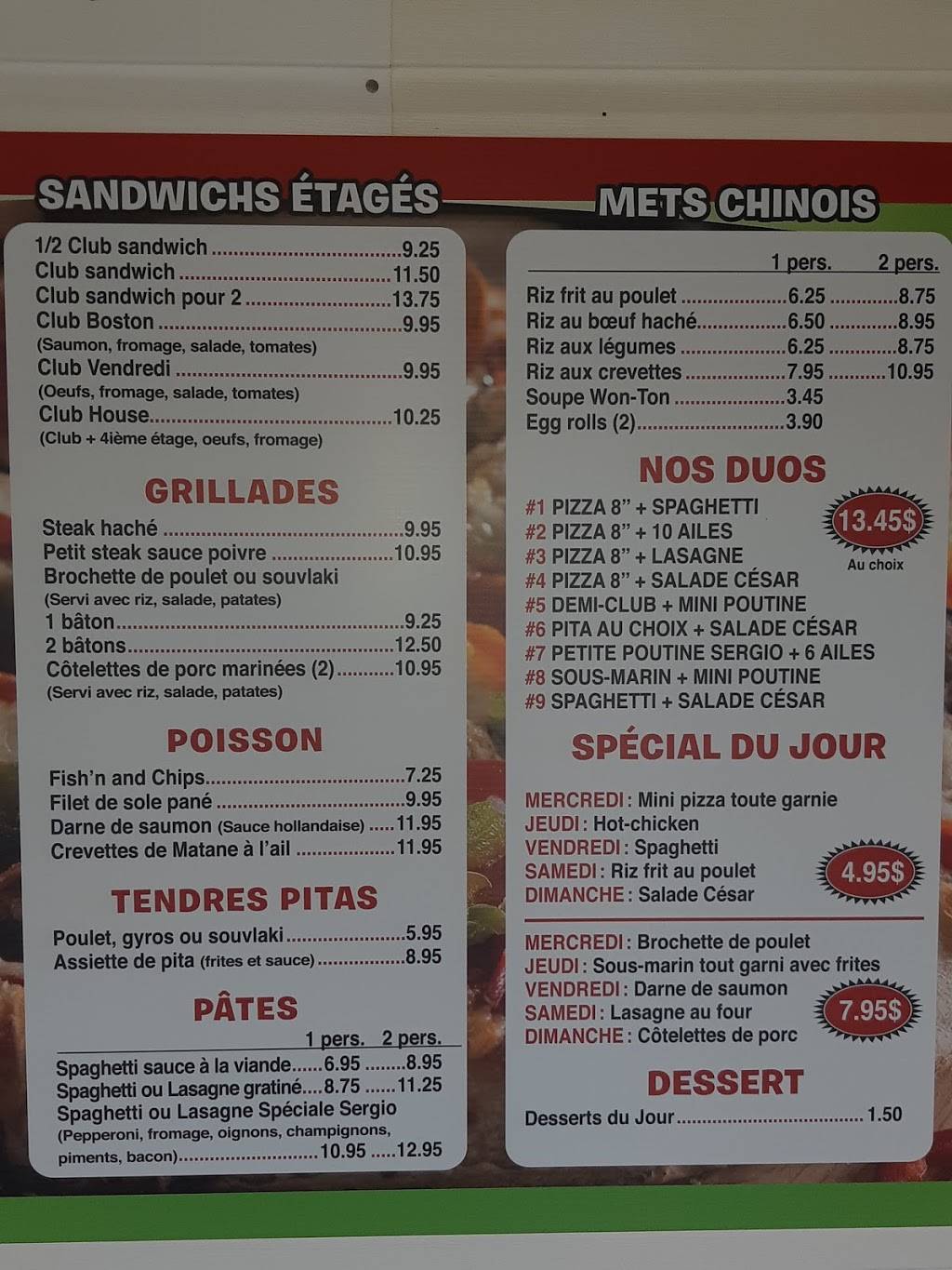 Sergio Pizzeria | restaurant | 1080 Route Principale, Sainte-Anne-du-Sault, QC G0Z 1C0, Canada | 8193674040 OR +1 819-367-4040