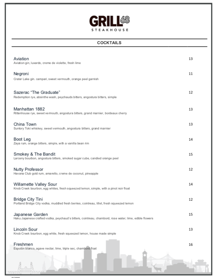 Grill68 Steakhouse | restaurant | 16305 SW Barrows Rd Suite 100, Beaverton, OR 97007, USA | 5033524472 OR +1 503-352-4472