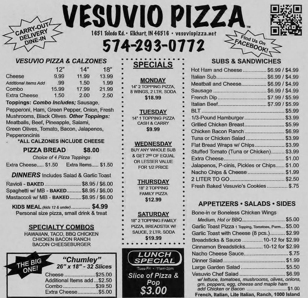 Vesuvio Pizza | restaurant | 1651 Toledo Rd, Elkhart, IN 46516, USA | 5742930772 OR +1 574-293-0772