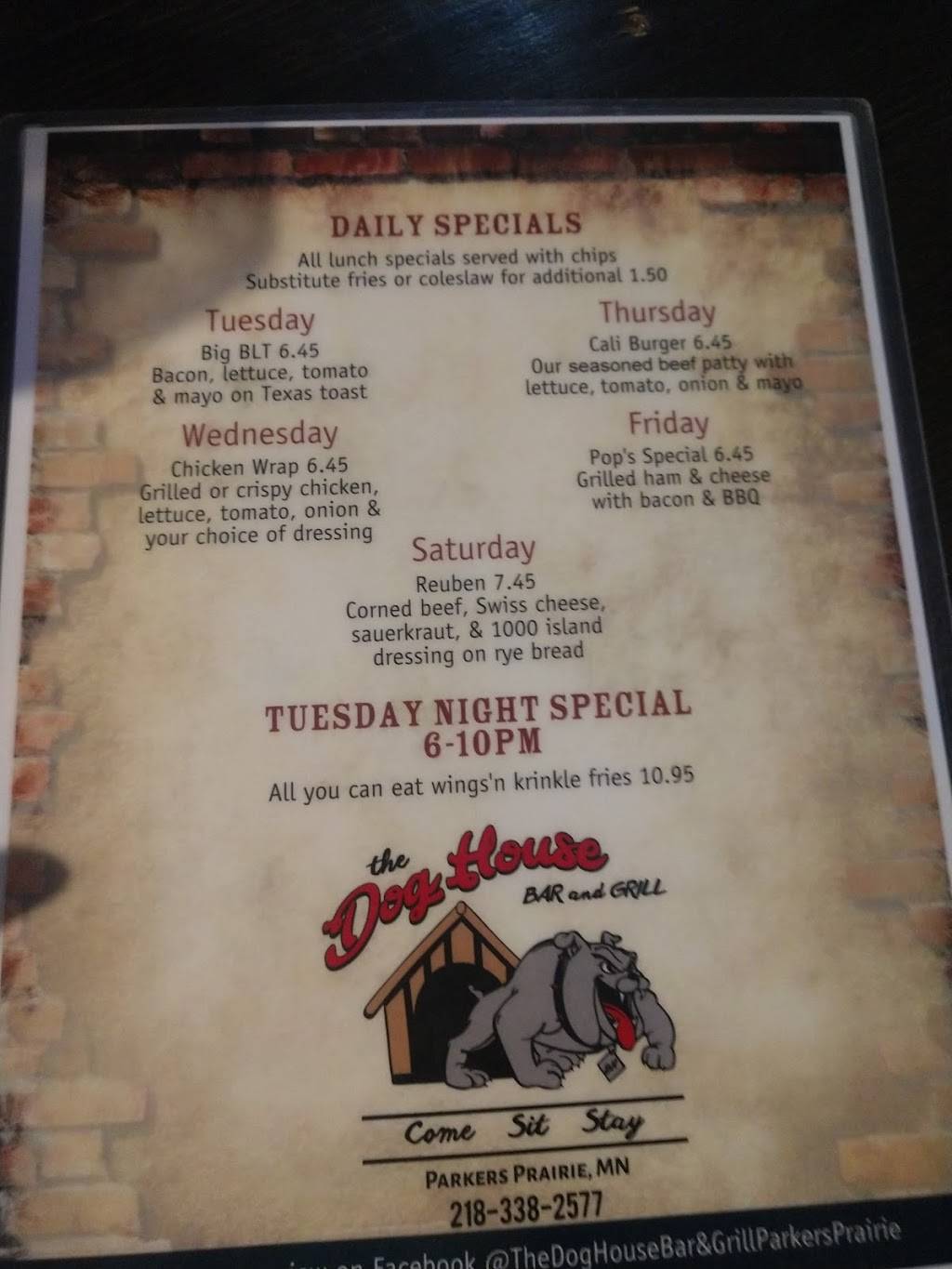 The Dog House | restaurant | 123 E Soo St, Parkers Prairie, MN 56361, USA | 2183382577 OR +1 218-338-2577