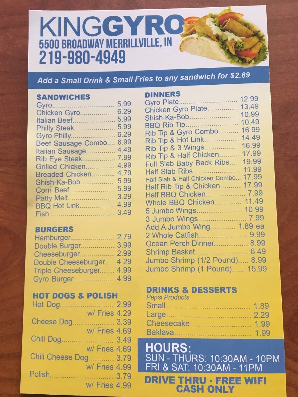 King Gyros | restaurant | 5500 Broadway, Merrillville, IN 46410, USA | 2199804949 OR +1 219-980-4949