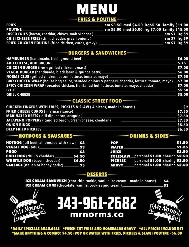 Mr. Norms | restaurant | 10451 ON-7, Carleton Place, ON K7C 0C4, Canada | 3439612682 OR +1 343-961-2682