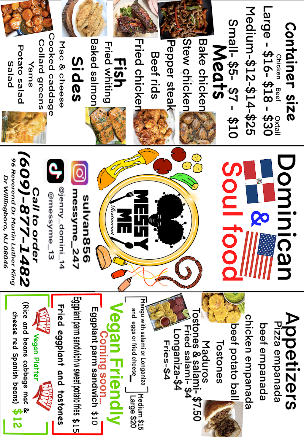 Messy Me Restaurant | restaurant | 96 Martin Luther King Jr. Blvd, Willingboro, NJ 08046, USA | 6098771482 OR +1 609-877-1482