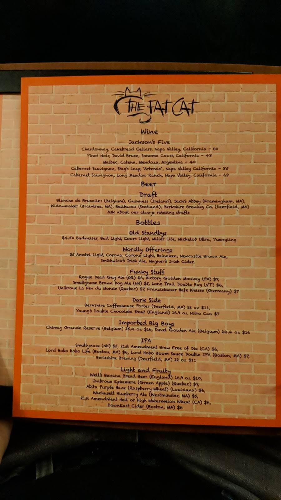 The Fat Cat | restaurant | 1495 Hancock St, Quincy, MA 02169, USA | 6174714363 OR +1 617-471-4363