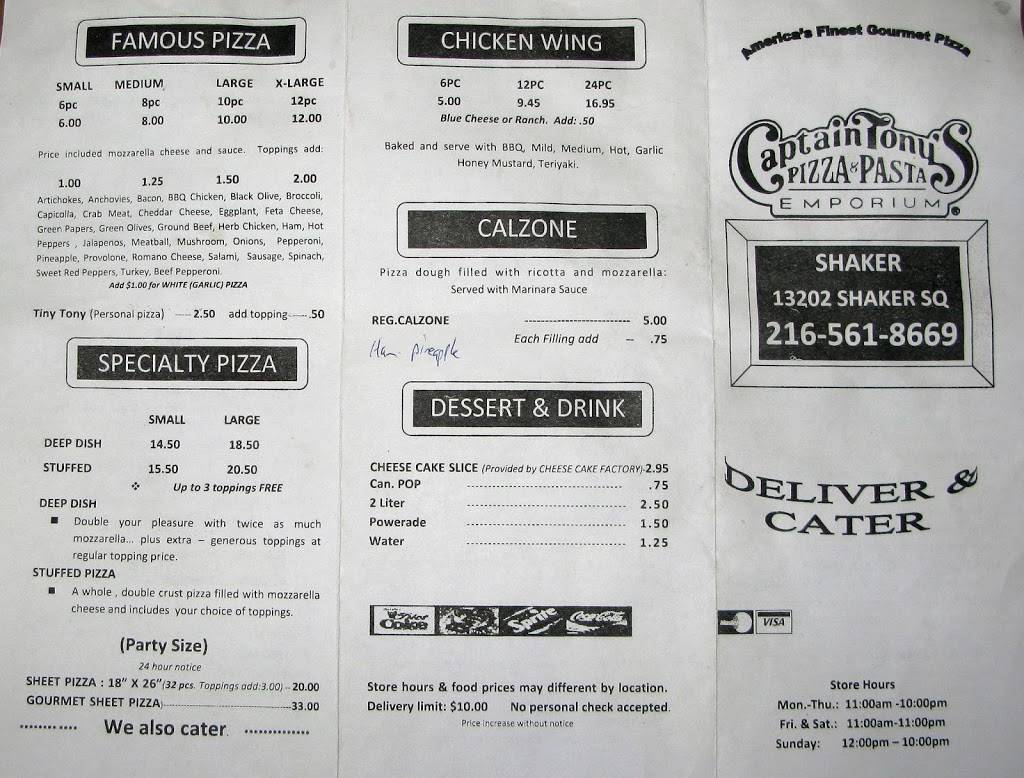 Captain Tonys Pizza | restaurant | 13208 Shaker Square, Cleveland, OH 44120, USA | 2165618669 OR +1 216-561-8669