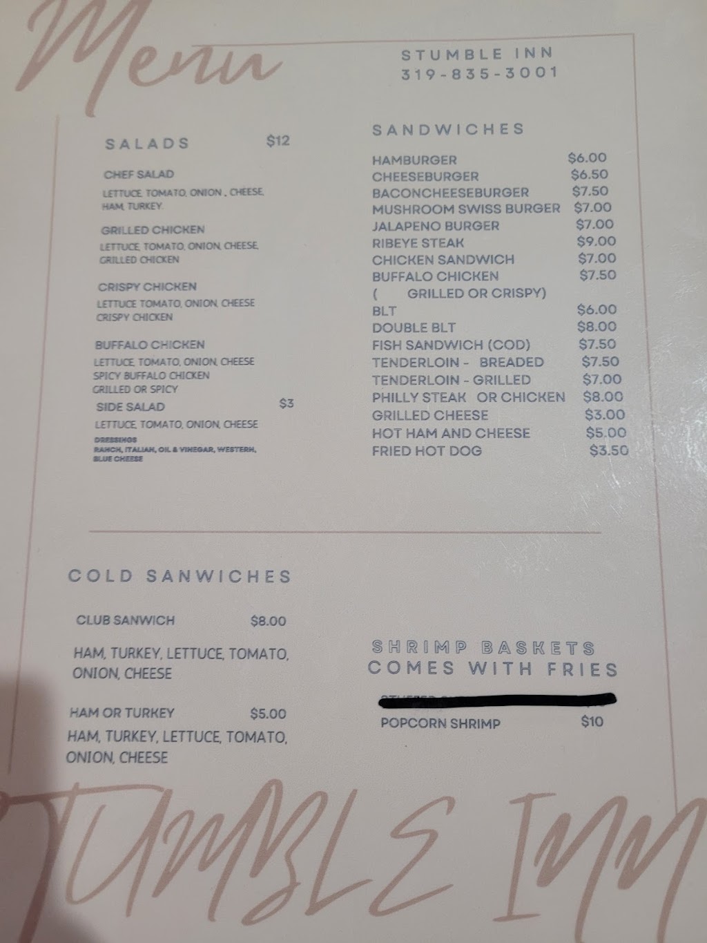 Stumble Inn | restaurant | 516 N Main St, Donnellson, IA 52625, USA | 3198353001 OR +1 319-835-3001