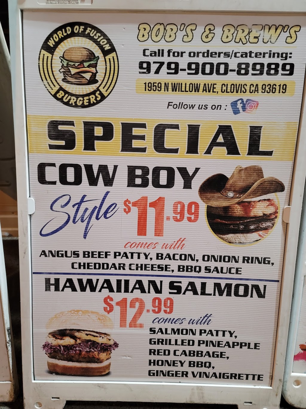 Bob’s & Brew’s | restaurant | 1959 N Willow Ave, Clovis, CA 93619, USA | 8057209596 OR +1 805-720-9596