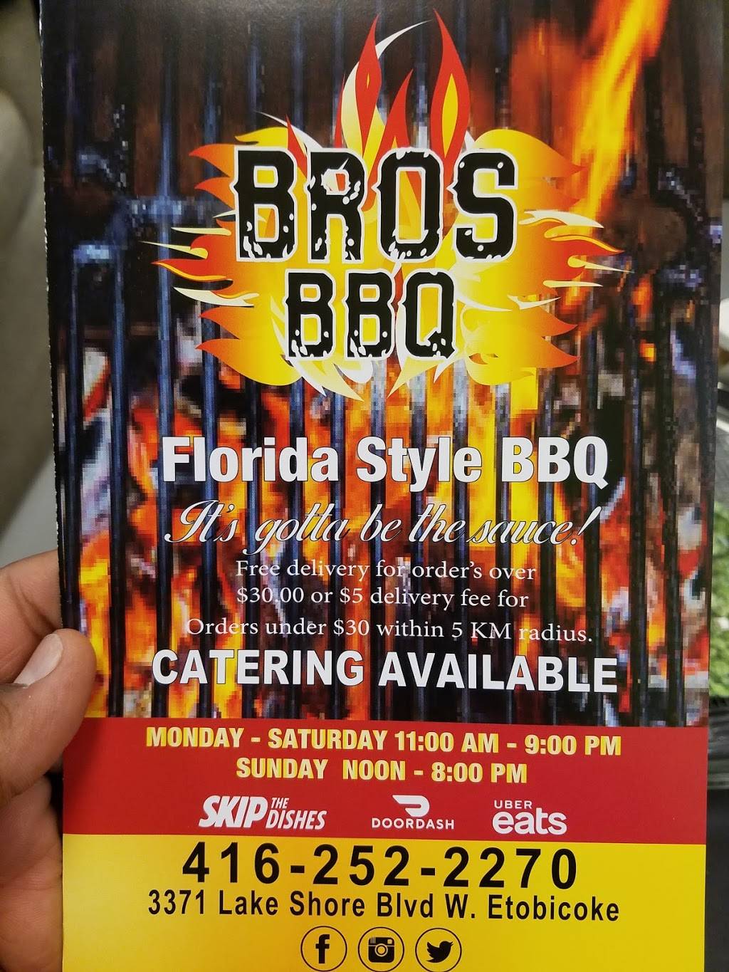 Bros BBQ | restaurant | 3371 Lake Shore Blvd W, Etobicoke, ON M8W 1N1, Canada | 4162522270 OR +1 416-252-2270