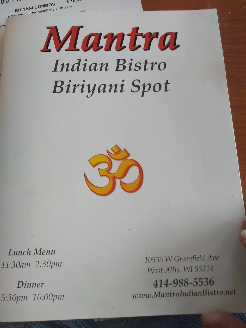 Mantra Indian Bistro | restaurant | 10535 W Greenfield Ave, West Allis, WI 53214, USA | 4149885536 OR +1 414-988-5536