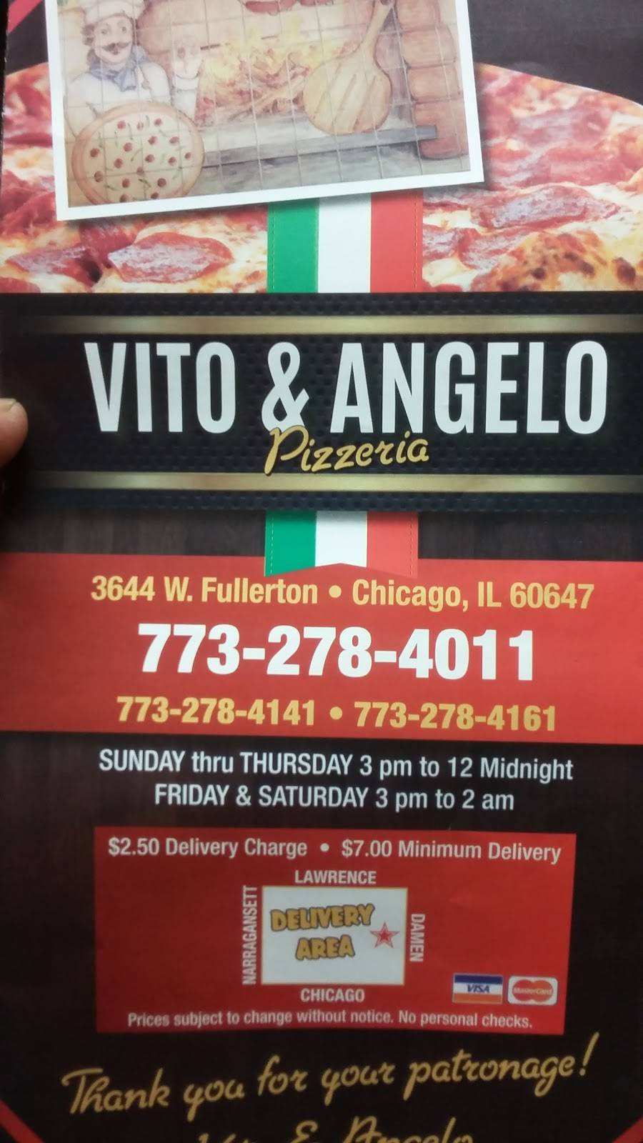 Vito & Angelo Pizzeria | restaurant | 3644 W Fullerton Ave, Chicago, IL 60647, USA | 7732784141 OR +1 773-278-4141