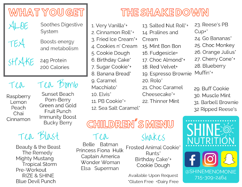 SHINE Nutrition | restaurant | 2321 State HWY 25 North, #303, Menomonie, WI 54751, USA | 7153092464 OR +1 715-309-2464
