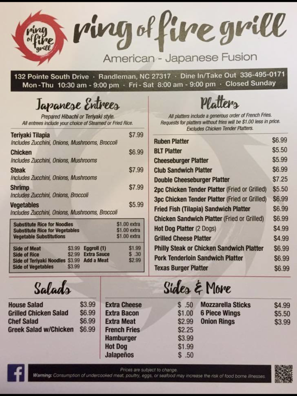 Ring Of Fire Grill | restaurant | 132 Pointe S Dr, Randleman, NC 27317, USA | 3364950171 OR +1 336-495-0171