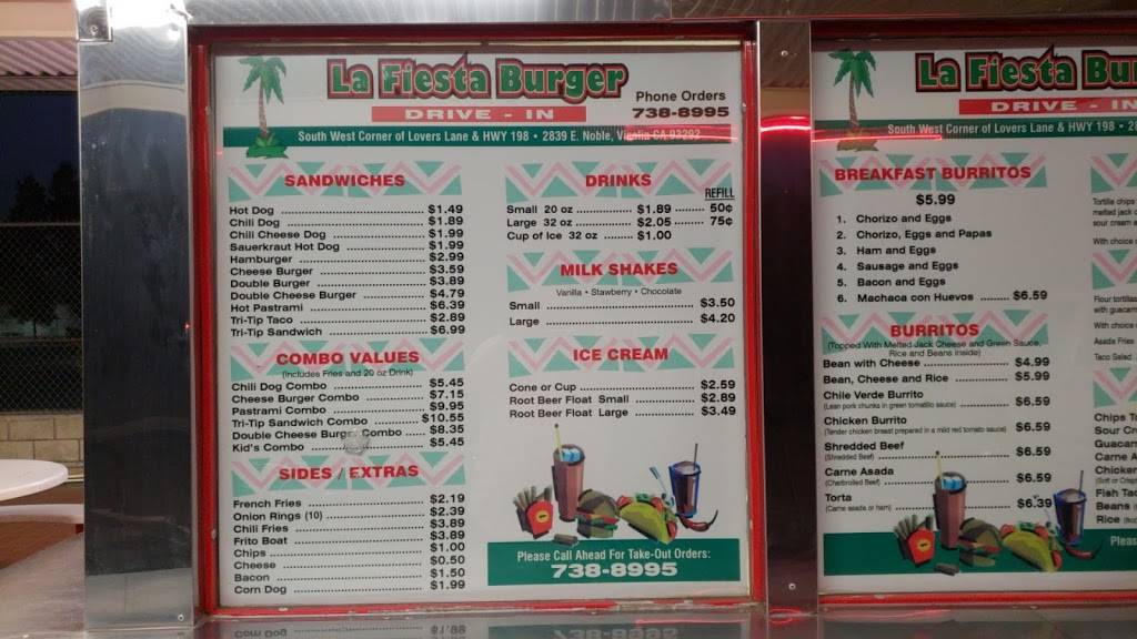 La Fiesta Burger | restaurant | 2839 E Noble Ave, Visalia, CA 93292, USA | 5597388995 OR +1 559-738-8995