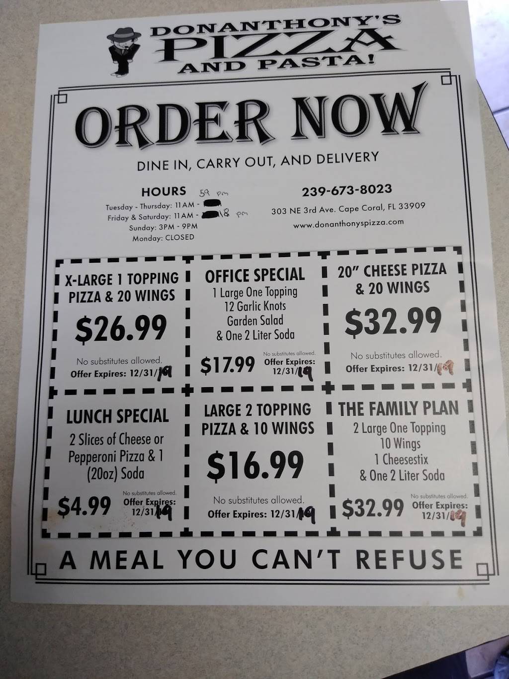 Don Anthonys Pizza and More | restaurant | 303 NE 3rd Ave, Cape Coral, FL 33909, USA | 2396738023 OR +1 239-673-8023