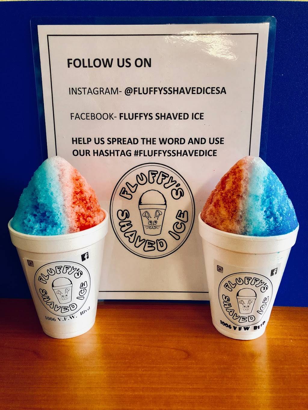 Fluffy’s Shaved Ice | meal takeaway | 1006 VFW Blvd Bldg 2, San Antonio, TX 78223, USA | 2102549330 OR +1 210-254-9330