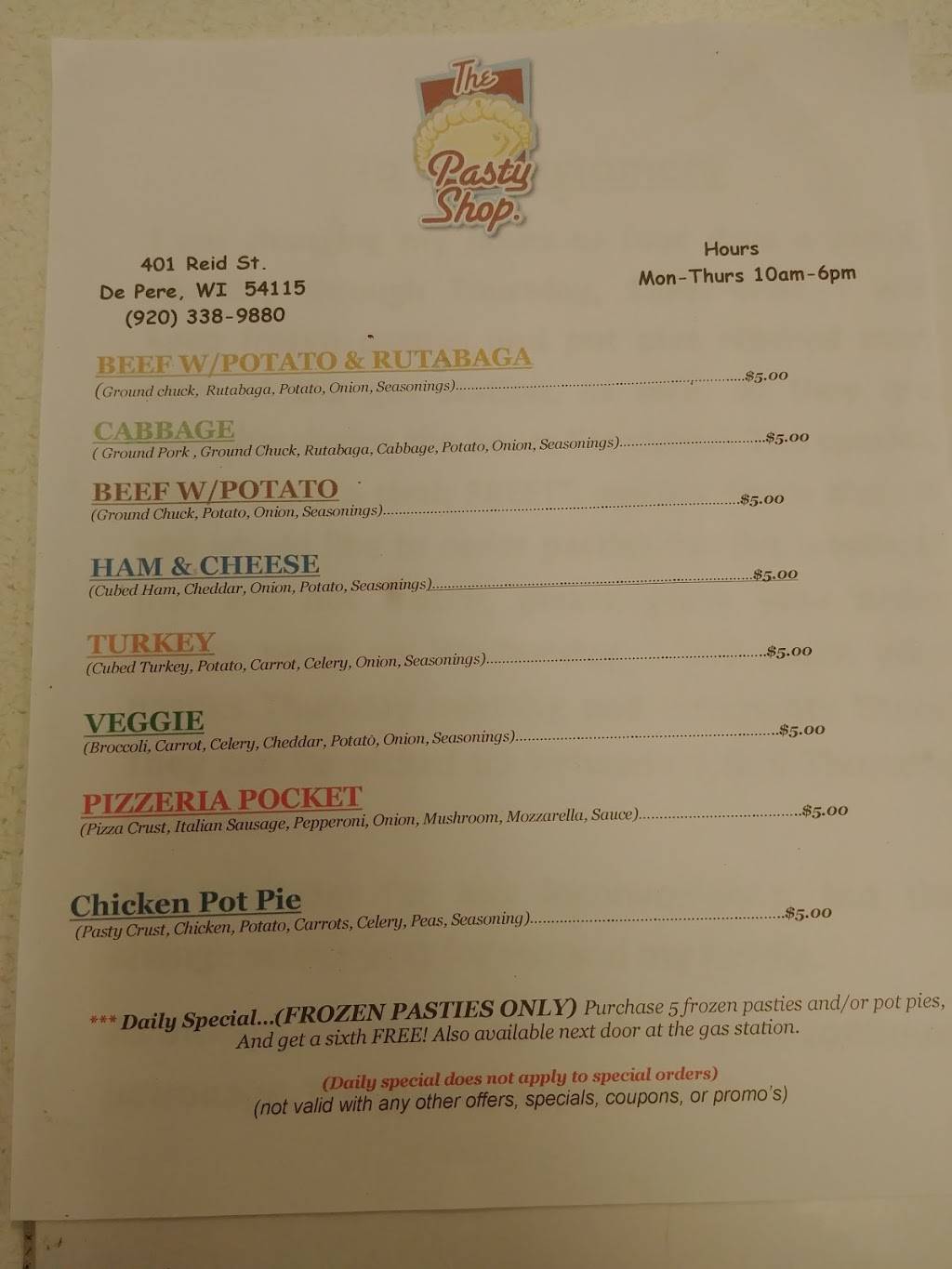 Pasty Shop | restaurant | 401 Reid St, De Pere, WI 54115, USA | 9203389880 OR +1 920-338-9880