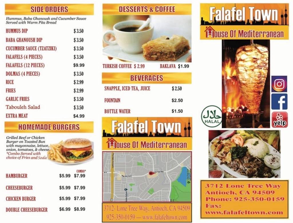 Falafel Town | restaurant | 3712 Lone Tree Way, Antioch, CA 94509, USA | 9253500159 OR +1 925-350-0159