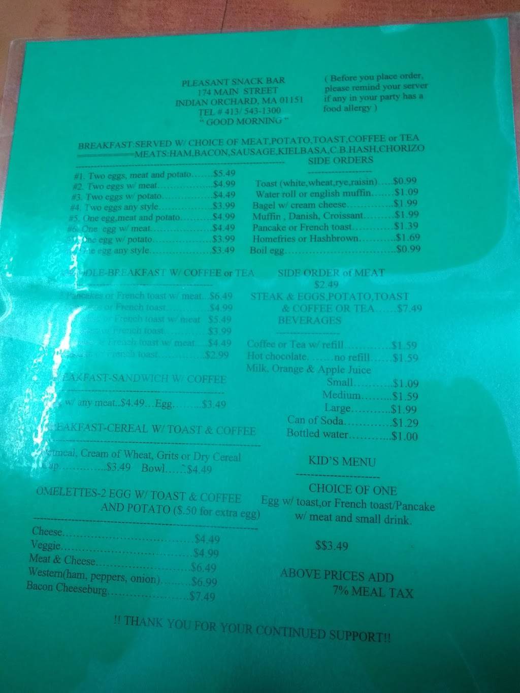 Pleasant Snack Bar | cafe | 174 Main St, Indian Orchard, MA 01151, USA | 4135431300 OR +1 413-543-1300