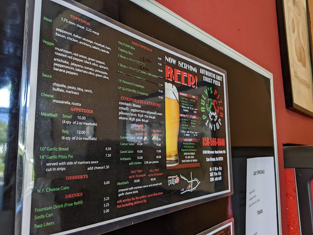 Pauly’s Pizza Joint | restaurant | 16588 Bernardo Center Dr, San Diego, CA 92128, USA | 8586731234 OR +1 858-673-1234