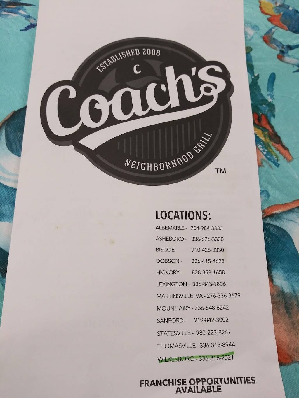 Coaches Neighborhood Grill | restaurant | 1840 Winkler St, Wilkesboro, NC 28697, USA | 3368182021 OR +1 336-818-2021