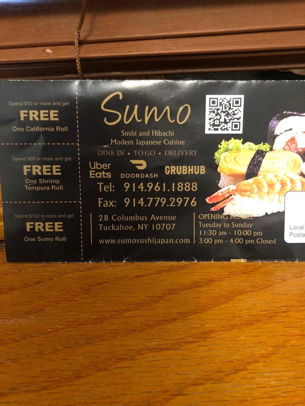 Sumo Sushi and Hibachi | restaurant | 28 Columbus Ave, Tuckahoe, NY 10707, USA | 9149611888 OR +1 914-961-1888