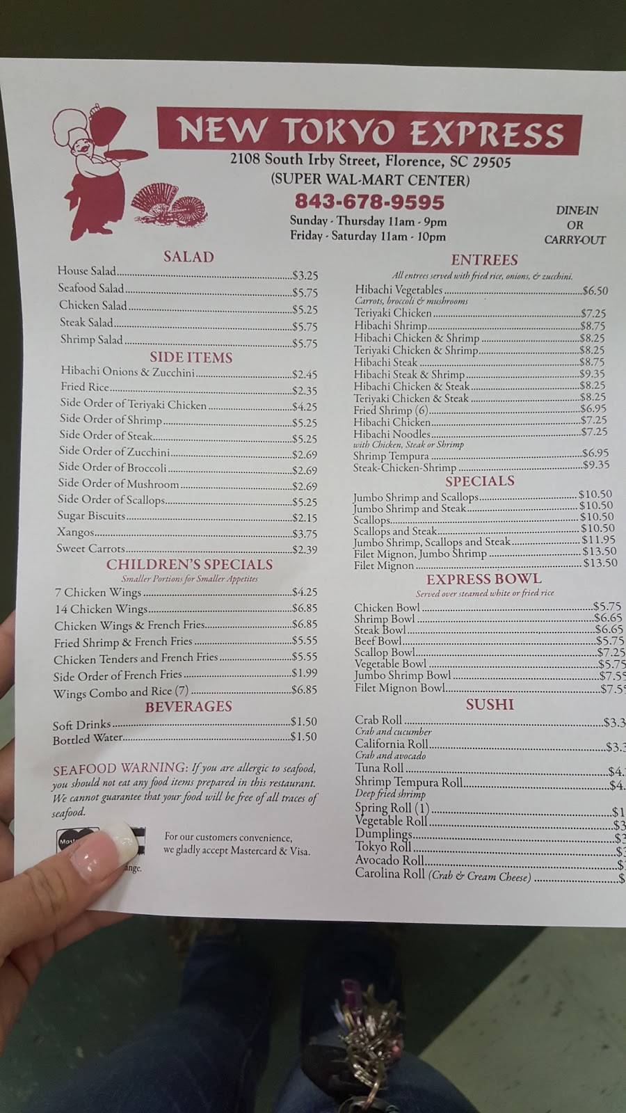 Tokyo Express | restaurant | 2108 S Irby St # 4, Florence, SC 29505, USA | 8436789595 OR +1 843-678-9595