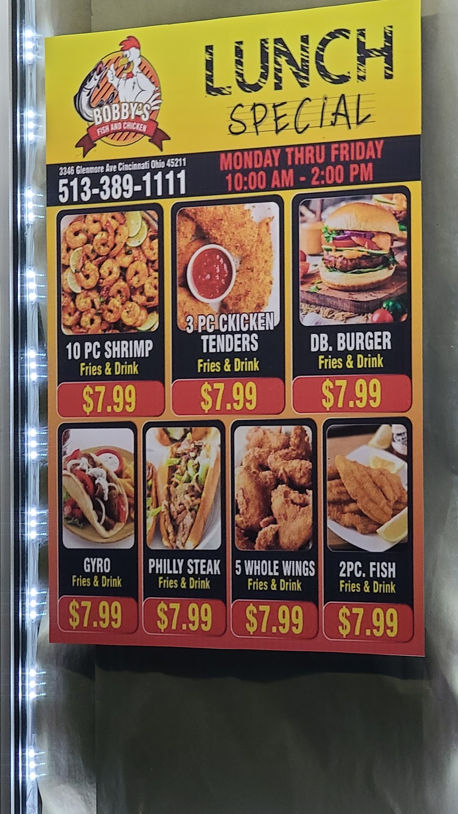 Bobbys Fish & Chicken | restaurant | 3346 Glenmore Ave, Cincinnati, OH 45211, USA | 5133891111 OR +1 513-389-1111