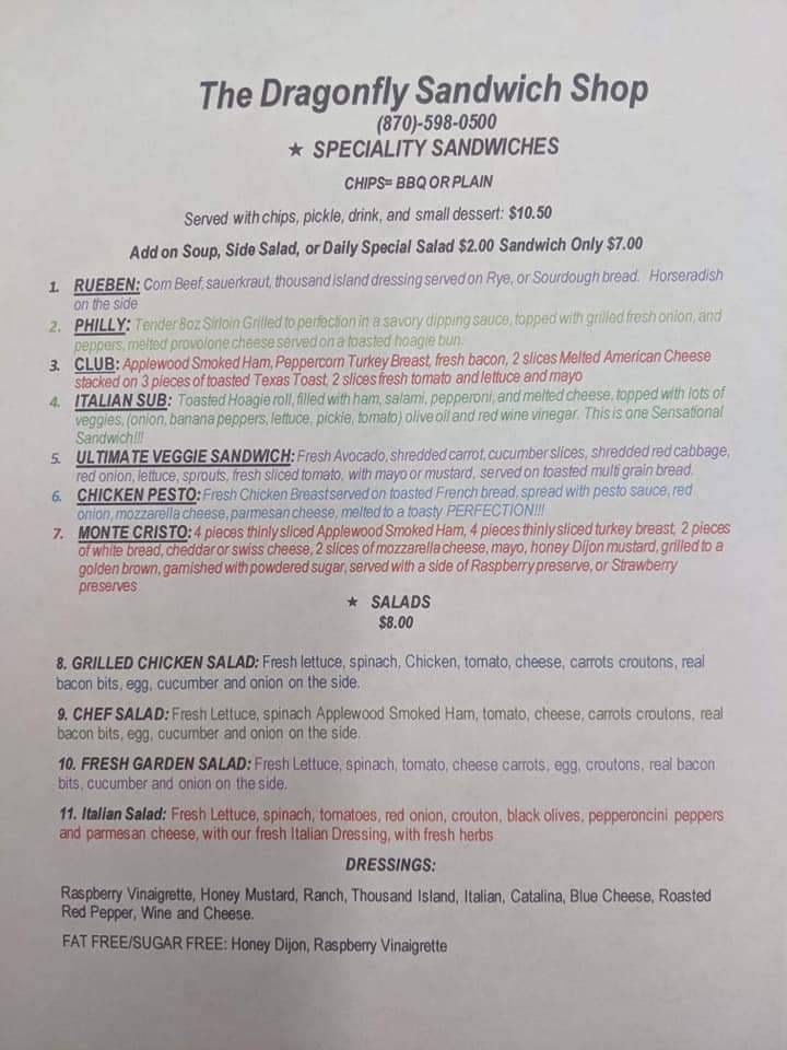 Dragonfly Sandwich Shop | restaurant | Piggott, AR 72454, USA | 8705980500 OR +1 870-598-0500