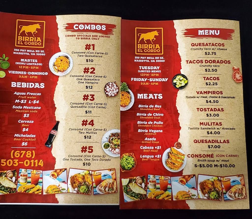 Birria El Gordo | restaurant | 350 Pat Mell Rd SE, Marietta, GA 30060, USA | 6785030114 OR +1 678-503-0114