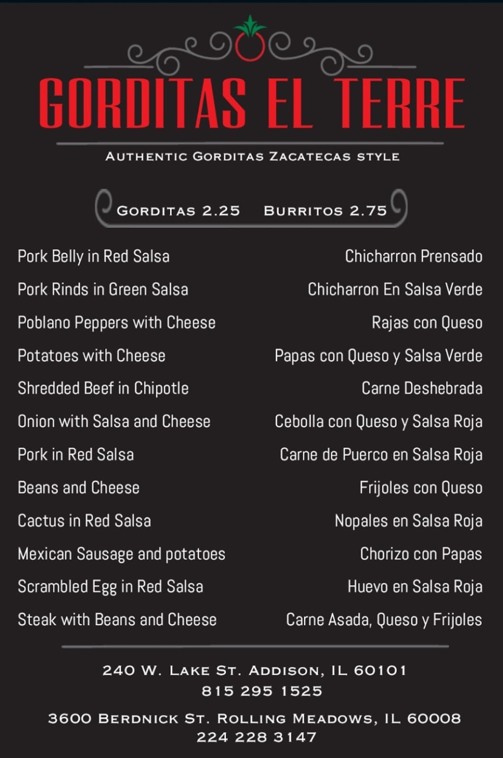 Gorditas El Terre | restaurant | 3600 Berdnick St, Rolling Meadows, IL 60008, USA | 2242283147 OR +1 224-228-3147