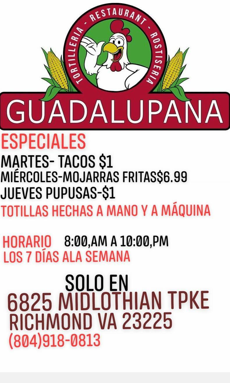 TORTILLERIA & RESTAURANT GUADALUPANA | restaurant | 6825 Midlothian Turnpike, Richmond, VA 23225, USA | 8049180813 OR +1 804-918-0813