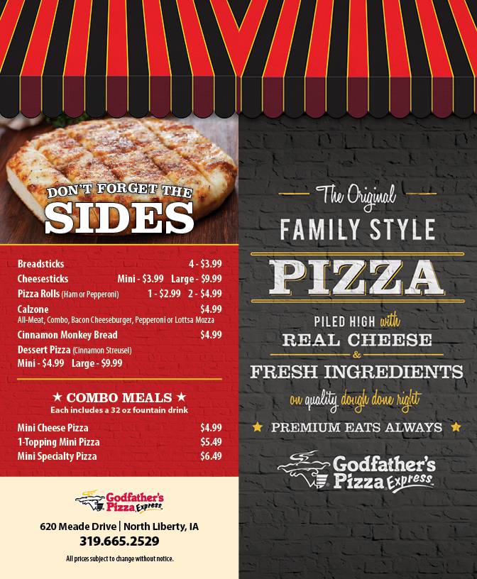 Godfathers Pizza Express | restaurant | 620 Meade Dr, North Liberty, IA 52317, USA | 3196652529 OR +1 319-665-2529