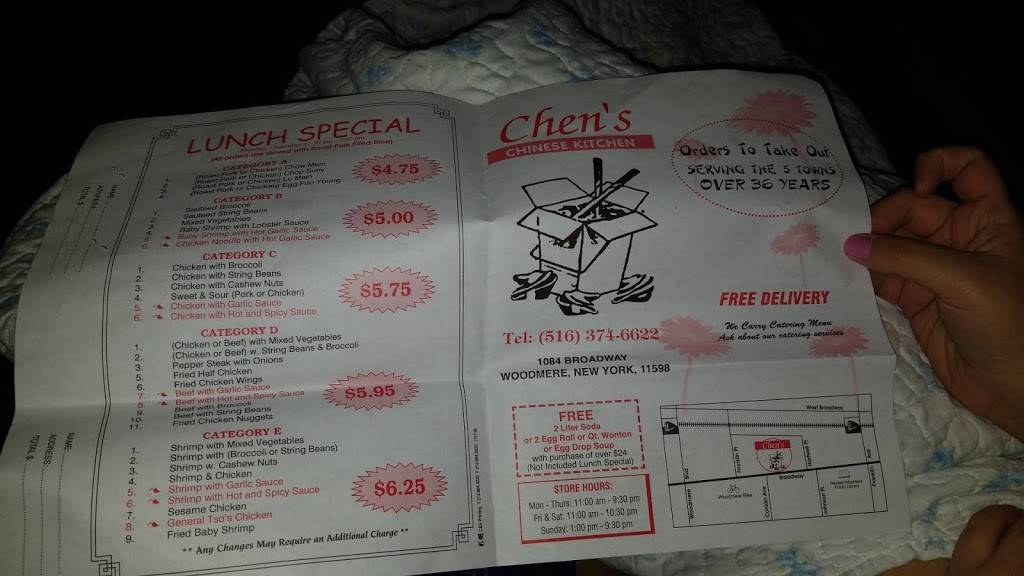 Chens Chinese Kitchen | restaurant | 1084 Broadway, Woodmere, NY 11598, USA | 5163746622 OR +1 516-374-6622