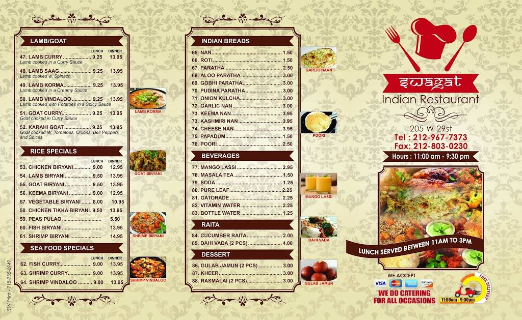 Swagat | restaurant | 205 W 29th St, New York, NY 10001, USA | 2129677373 OR +1 212-967-7373